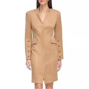 CALVIN KLEIN FAUX SUEDE STAND COLLAR SHEATH DRESS